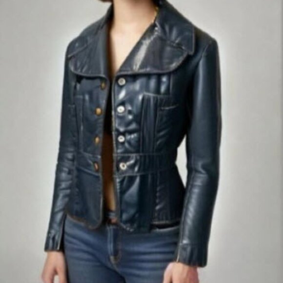Vintage Blue Leather Moto Jacket Size Small - Picture 1 of 16